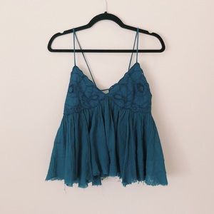 Free People Turquoise Lace Tank Top
